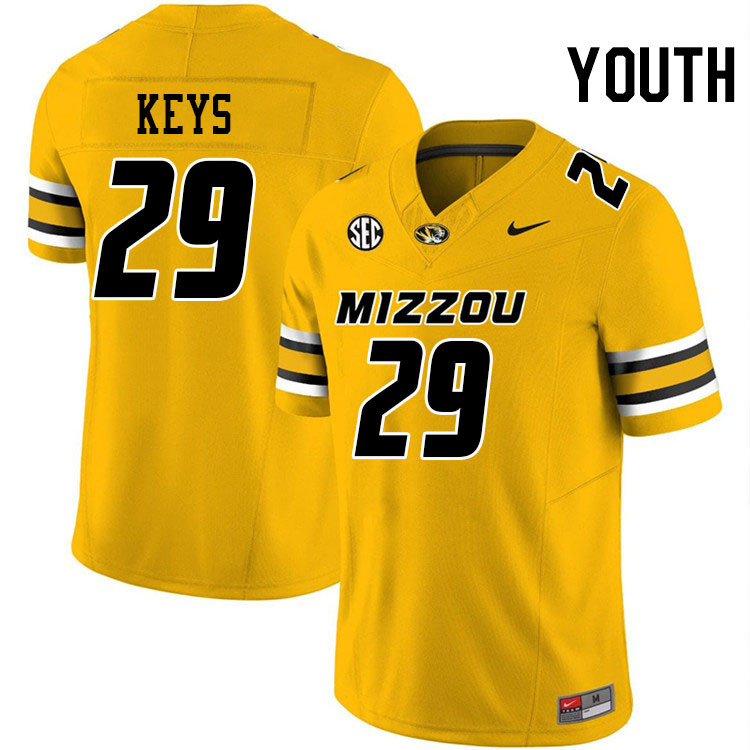 Youth #29 Cameron Keys Missouri Tigers College Football Jerseys Stitched-Gold